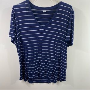 Old Navy Blue and White Striped VNeck Shirt Size XL